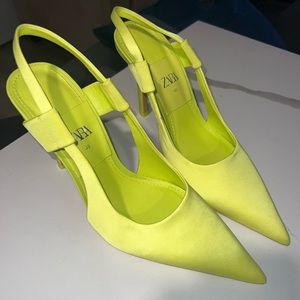 Zara - Neon Yellow Sling Back Pumps | Size 9